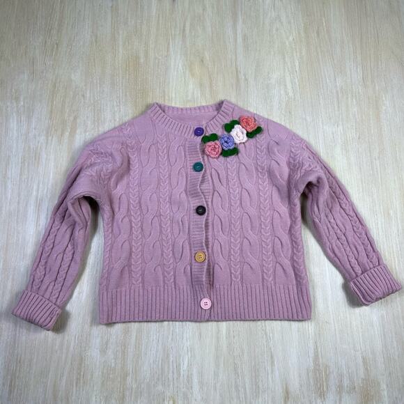 Lavender Grandmacore Y2K Cottage Soft Knit Crochet Flower Button Front Sweater - Picture 1 of 12